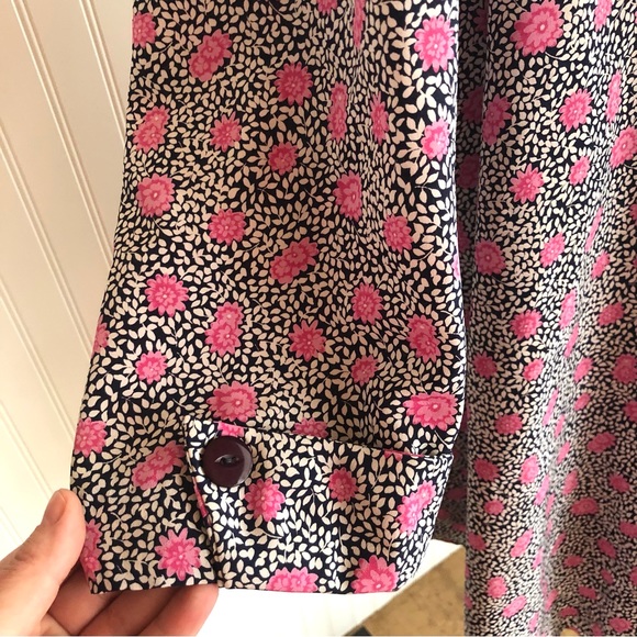 Vintage Pink Rose Patterned Silky Blouse Tunic White Peter Pan Collar Abstract - Picture 4 of 13